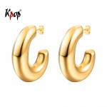 Kpop Half Hoop Earrings Punk Jewelry Stainless Steel Gold Color Round Circle Thick Tube Hoop Earrings for Women Size 40mm GE3358