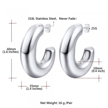 Kpop Half Hoop Earrings Punk Jewelry Stainless Steel Gold Color Round Circle Thick Tube Hoop Earrings for Women Size 40mm GE3358
