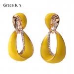 Grace Jun 2017 New Arrival Big Statement  Rhinestone Enamel Geometric Hollow-out Clip on Earrings No Pierced Elegant Ear Clip