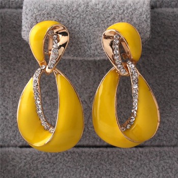 Grace Jun 2017 New Arrival Big Statement  Rhinestone Enamel Geometric Hollow-out Clip on Earrings No Pierced Elegant Ear Clip