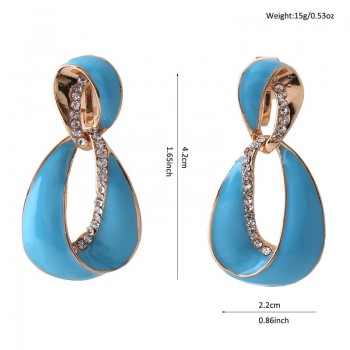 Grace Jun 2017 New Arrival Big Statement  Rhinestone Enamel Geometric Hollow-out Clip on Earrings No Pierced Elegant Ear Clip