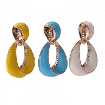 Grace Jun 2017 New Arrival Big Statement  Rhinestone Enamel Geometric Hollow-out Clip on Earrings No Pierced Elegant Ear Clip