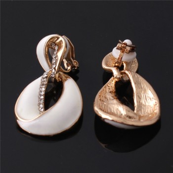 Grace Jun 2017 New Arrival Big Statement  Rhinestone Enamel Geometric Hollow-out Clip on Earrings No Pierced Elegant Ear Clip