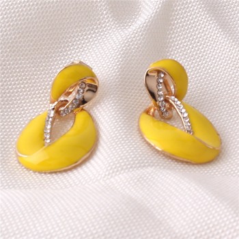 Grace Jun 2017 New Arrival Big Statement  Rhinestone Enamel Geometric Hollow-out Clip on Earrings No Pierced Elegant Ear Clip