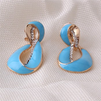 Grace Jun 2017 New Arrival Big Statement  Rhinestone Enamel Geometric Hollow-out Clip on Earrings No Pierced Elegant Ear Clip
