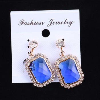 New Arrival Elegant AAA Red Blue Green Pink Crystal Clip On Earrings No Pierced Geometric For Women Party Dangle Chinese Earring