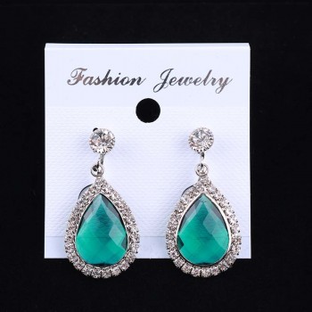 New Arrival Elegant AAA Red Blue Green Pink Crystal Clip On Earrings No Pierced Geometric For Women Party Dangle Chinese Earring