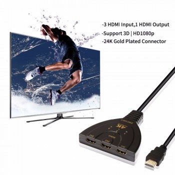 BESIUNI 4K*2K 3D Mini 3 Port HDMI Switch 1.4b 4K Switcher HDMI Splitter 1080P 3 in 1 out Port Hub for DVD HDTV Xbox PS3 PS4