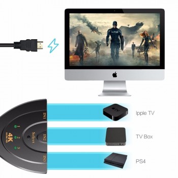 BESIUNI 4K*2K 3D Mini 3 Port HDMI Switch 1.4b 4K Switcher HDMI Splitter 1080P 3 in 1 out Port Hub for DVD HDTV Xbox PS3 PS4