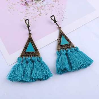 Bohemian Handmade Tassel Clip On Earrings Without  Pierced for Women Party Triangle Vintage Fringed Ear Clip Fishion Jewelry