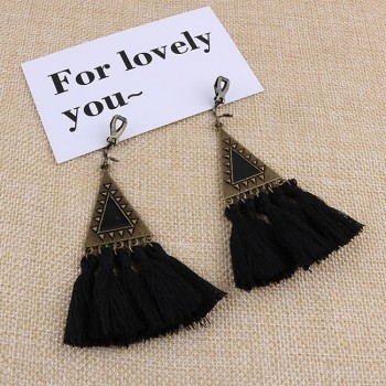 Bohemian Handmade Tassel Clip On Earrings Without  Pierced for Women Party Triangle Vintage Fringed Ear Clip Fishion Jewelry