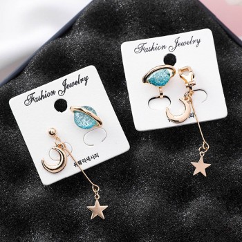 New Korean Charm Stars and moon Clip on Earrings Without Piercing for Women girl Fashion Asymmetric  Earring Luxury Jewelry