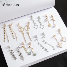 Grace Jun Korea Style Heart Peach Star Geometric Long Tassel Clip on Earrings Without Piercing for Women  No Ear Hole Earrings