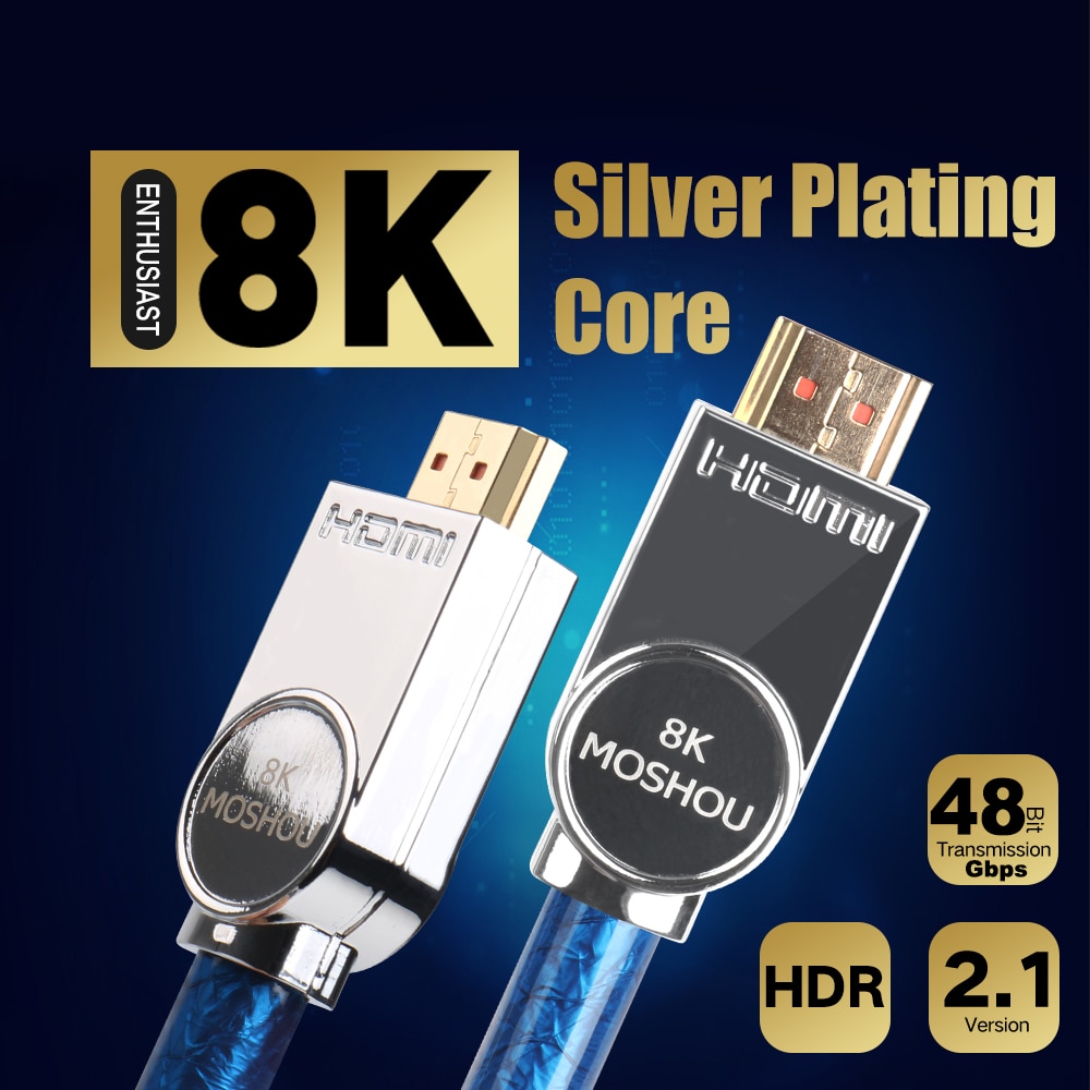 MOSHOU Real HDMI 2.1 Cable Ultra-HD (UHD) 8K HDMI 2.1 Cable 48Gbs with Audio amp; Ethernet HDMI Cord 1M 2M 5M 10M 15M 20M HDR 4:4:4