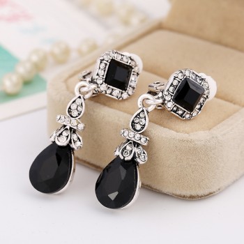 Vintage Silver Color Black Earring Clips No Pierced Ear Clips Earrings women Long Earings Red Dangle Indian Jewelry Sieraden