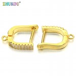 1 Pair 12*15mm Handmade Brass Cubic Zirconia Clip Earrings Diy Jewelry Findings, Hole: 1mm, Model: VE7