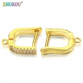 1 Pair 12*15mm Handmade Brass Cubic Zirconia Clip Earrings Diy Jewelry Findings, Hole: 1mm, Model: VE7