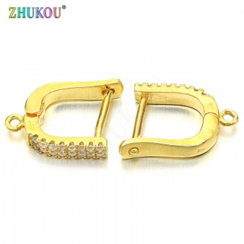 1 Pair 12*15mm Handmade Brass Cubic Zirconia Clip Earrings Diy Jewelry Findings, Hole: 1mm, Model: VE7