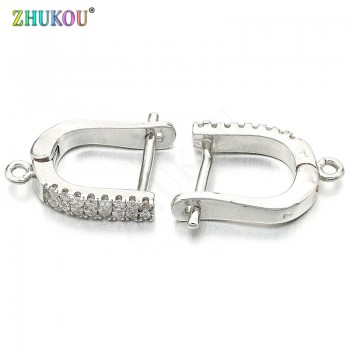 1 Pair 12*15mm Handmade Brass Cubic Zirconia Clip Earrings Diy Jewelry Findings, Hole: 1mm, Model: VE7
