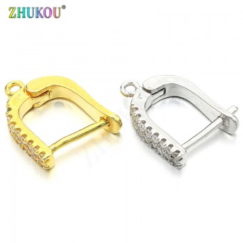 1 Pair 12*15mm Handmade Brass Cubic Zirconia Clip Earrings Diy Jewelry Findings, Hole: 1mm, Model: VE7