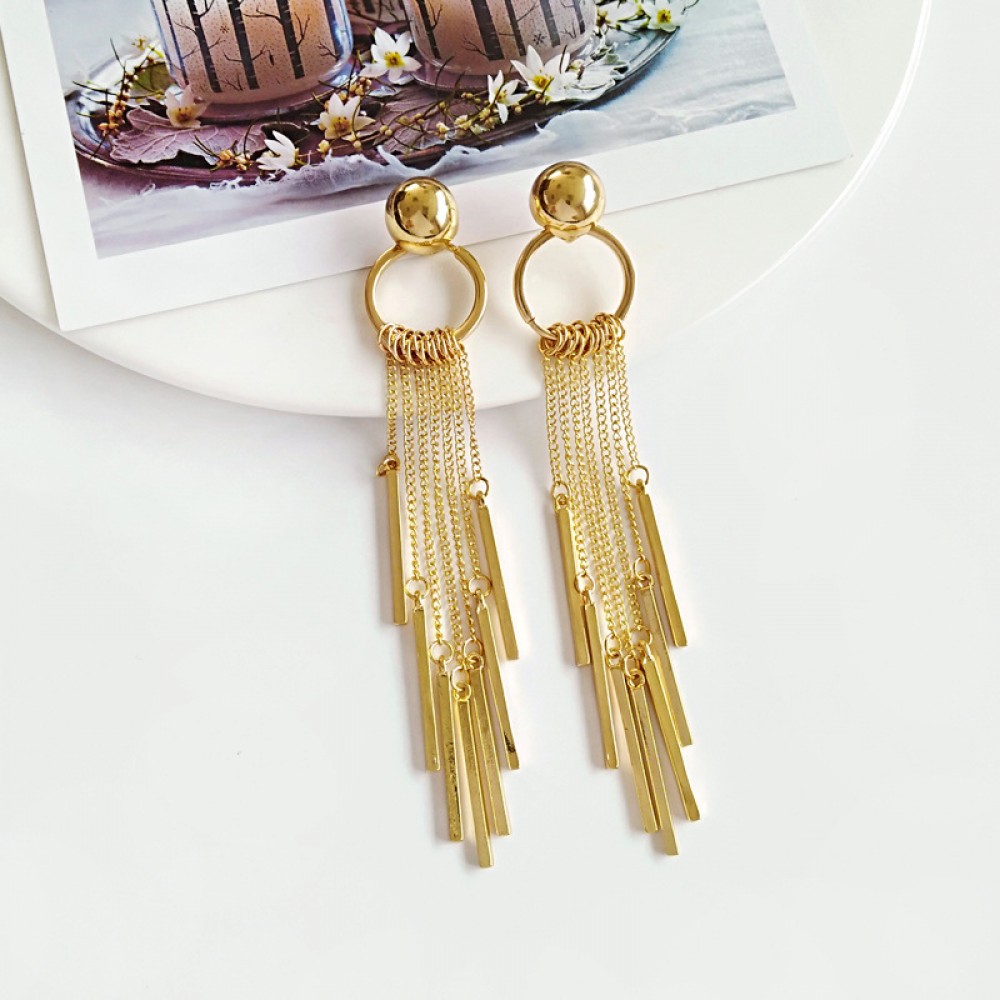 Alloy Metal Thread Threader Long Tassels Clip on Earring Women Round 7 Seven Chains Rope Clips Earrings Without Piercing Hole