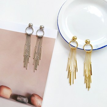 Alloy Metal Thread Threader Long Tassels Clip on Earring Women Round 7 Seven Chains Rope Clips Earrings Without Piercing Hole