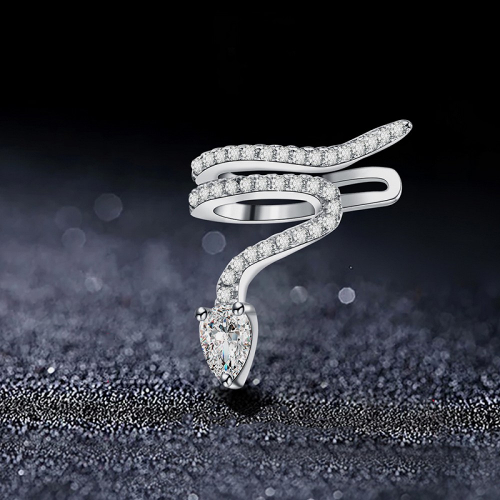 1Pcs Luxury Snake Ear Cuff Clip Earring Rose Goldamp;Silver CZ Zircon Snake Shape Hyperbole Single Earring For Women Party Jewelry