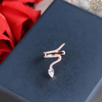 1Pcs Luxury Snake Ear Cuff Clip Earring Rose Goldamp;Silver CZ Zircon Snake Shape Hyperbole Single Earring For Women Party Jewelry