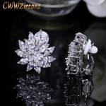 CWWZircons New Designer Flower Shape Stunning Cubic Zirconia Crystal Women Ear Clip on Earrings Without Piercing CZ196