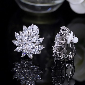 CWWZircons New Designer Flower Shape Stunning Cubic Zirconia Crystal Women Ear Clip on Earrings Without Piercing CZ196
