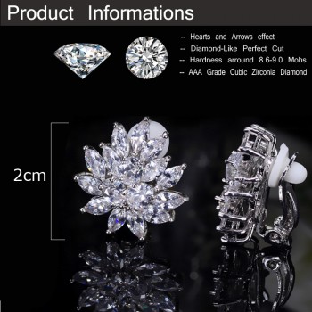 CWWZircons New Designer Flower Shape Stunning Cubic Zirconia Crystal Women Ear Clip on Earrings Without Piercing CZ196