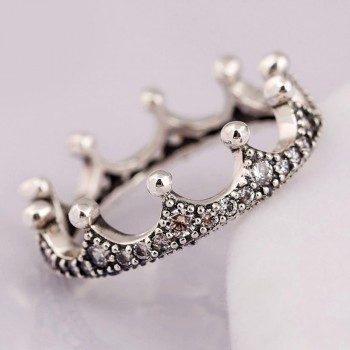 Authentic 925 Sterling Silver Enchanted Crown Clear Crystal Ring For Women Wedding Party Gift fit Lady Jewelry