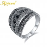 Ajojewel Best Selling Fashion Jewelry Black CZ Geometric Vintage Retro Finger Ring Women High Quality Wide Design Party Jewelry