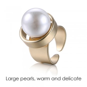 eManco Minimalist Geometric Statement Cuff Rings for Women Large Imitation Pearl Copper Gold Fashion Brand Jewelry