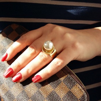 eManco Minimalist Geometric Statement Cuff Rings for Women Large Imitation Pearl Copper Gold Fashion Brand Jewelry
