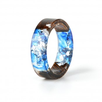 2018 New Design Handmade Wood Resin Ring Flowers Plants Inside Jewelry New Novelty Wood Ring Anniversary Ring