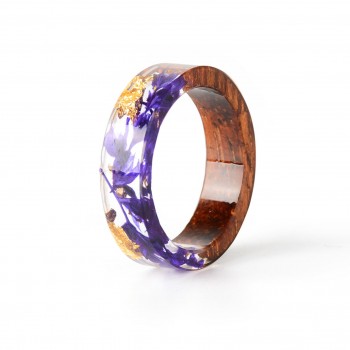 2018 New Design Handmade Wood Resin Ring Flowers Plants Inside Jewelry New Novelty Wood Ring Anniversary Ring