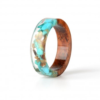 2018 New Design Handmade Wood Resin Ring Flowers Plants Inside Jewelry New Novelty Wood Ring Anniversary Ring