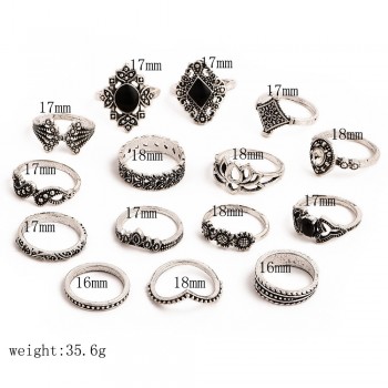 LE SKY Vintage Rings for Women Boho Geometric Flower Crystal Ring Set Bohemian Midi Finger Ring Combination Set Ring Jewelry