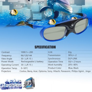4pcs Active Shutter Rechargeable 3D DLP Glasses Support 144HZ For Xgimi Z3/Z4/Z6/H1/H2 Nuts G1/P2 BenQ Acer amp;DLP LINK Projector