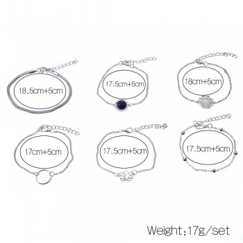 DIEZI 6pcs/set Vintage Simple Silver Color Lotus Bracelet for Women Flower Chain Beaded Bracelets Bangles Sets Boho Jewelry