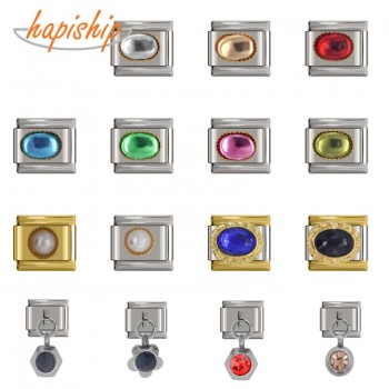 Hapiship 9mm Width Original Daisy Blue Pink Orange Rhinestone High-end Charm Fit Bracelet Stainless Steel Jewelry Making DJ04