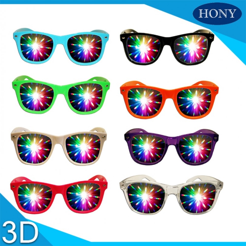 2pcs Premium Plastic 3D Raves Prism Diffraction Glasses for Holiday Lighting Parades,Fireworks and Exhibitions Laser