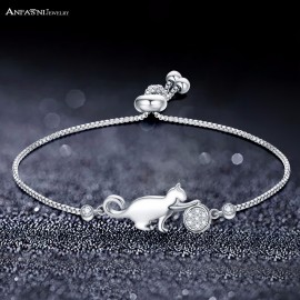 ANFASNI Hot Selling Cute Cat Adjustable Charm Bracelet Clear Cubic Zirconia Bangle Bracelets For Women Jewelry Gift Dropshipping
