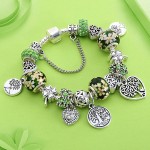Dropshipping Green Tree of Life Charm Pandora Bracelet Silver Color Heart Flower Bead Bracelets amp; Bangles Fashion Jewelry Gift