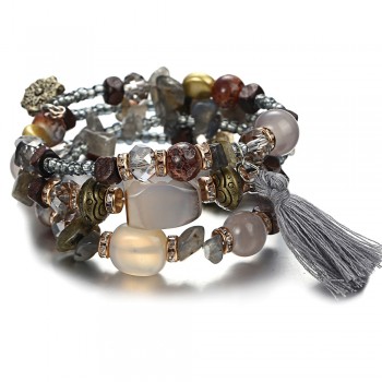 Vintage Tassel Resin Stone Charm Bracelets For Women Pulsera Ethnic Multilayer Beads Bracelet Bohemian Jewelry Gifts 2018
