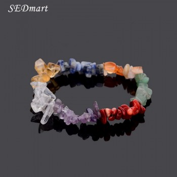 SEDmart 7 Chakra Healing Natural Stone Crystals Chips  Tourmaline Strand Bead  Bracelets For Women Fashion Party Jewelry