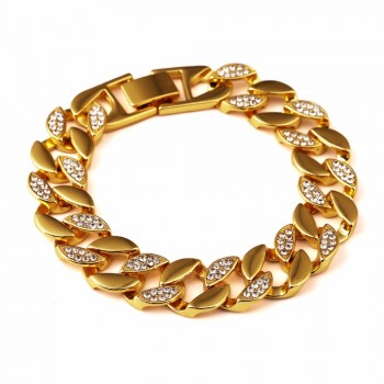 High Quality Bangles Iced Out Hip Hop Bracelet Men Miami Cuban Bracelet Mens Luxury Simulated Bling Rhinestones Fashion Bangles