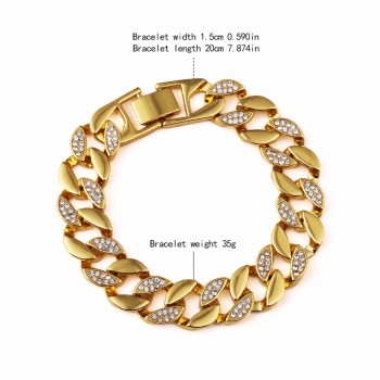 High Quality Bangles Iced Out Hip Hop Bracelet Men Miami Cuban Bracelet Mens Luxury Simulated Bling Rhinestones Fashion Bangles
