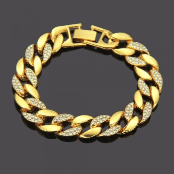 High Quality Bangles Iced Out Hip Hop Bracelet Men Miami Cuban Bracelet Mens Luxury Simulated Bling Rhinestones Fashion Bangles